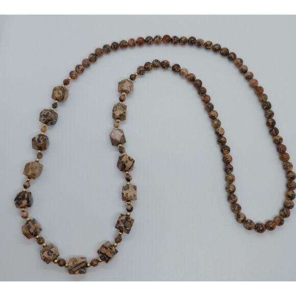 Natural Leopard Skin Jasper Stone .:* 27" Beaded Necklace *:. - Picture 2 of 4